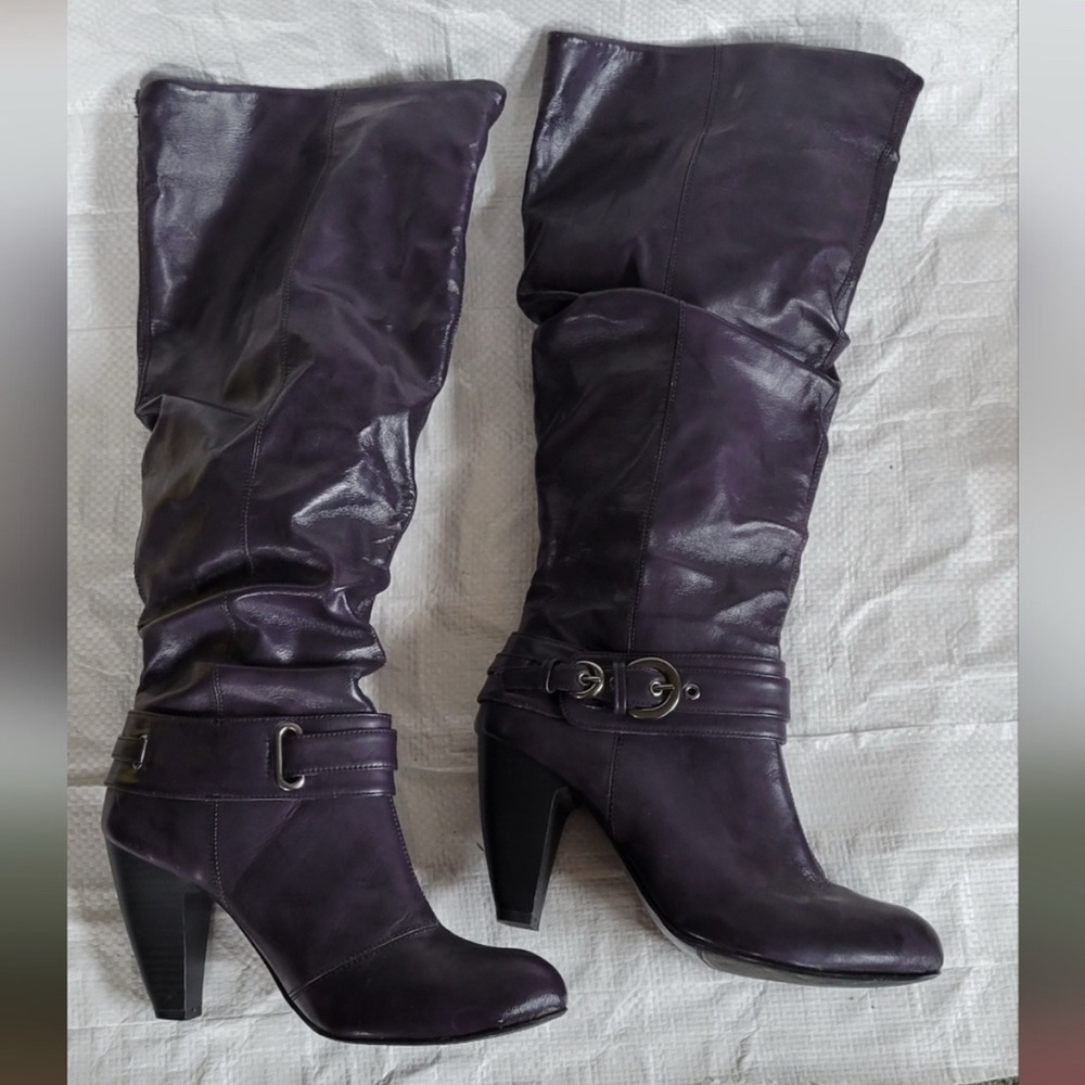 Purple Leather Knee-High Boots